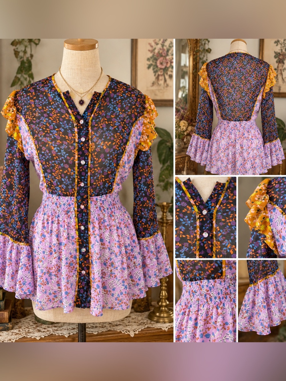 SUI by Anna Sui Mixed Floral Ruffle Blouse 🌸